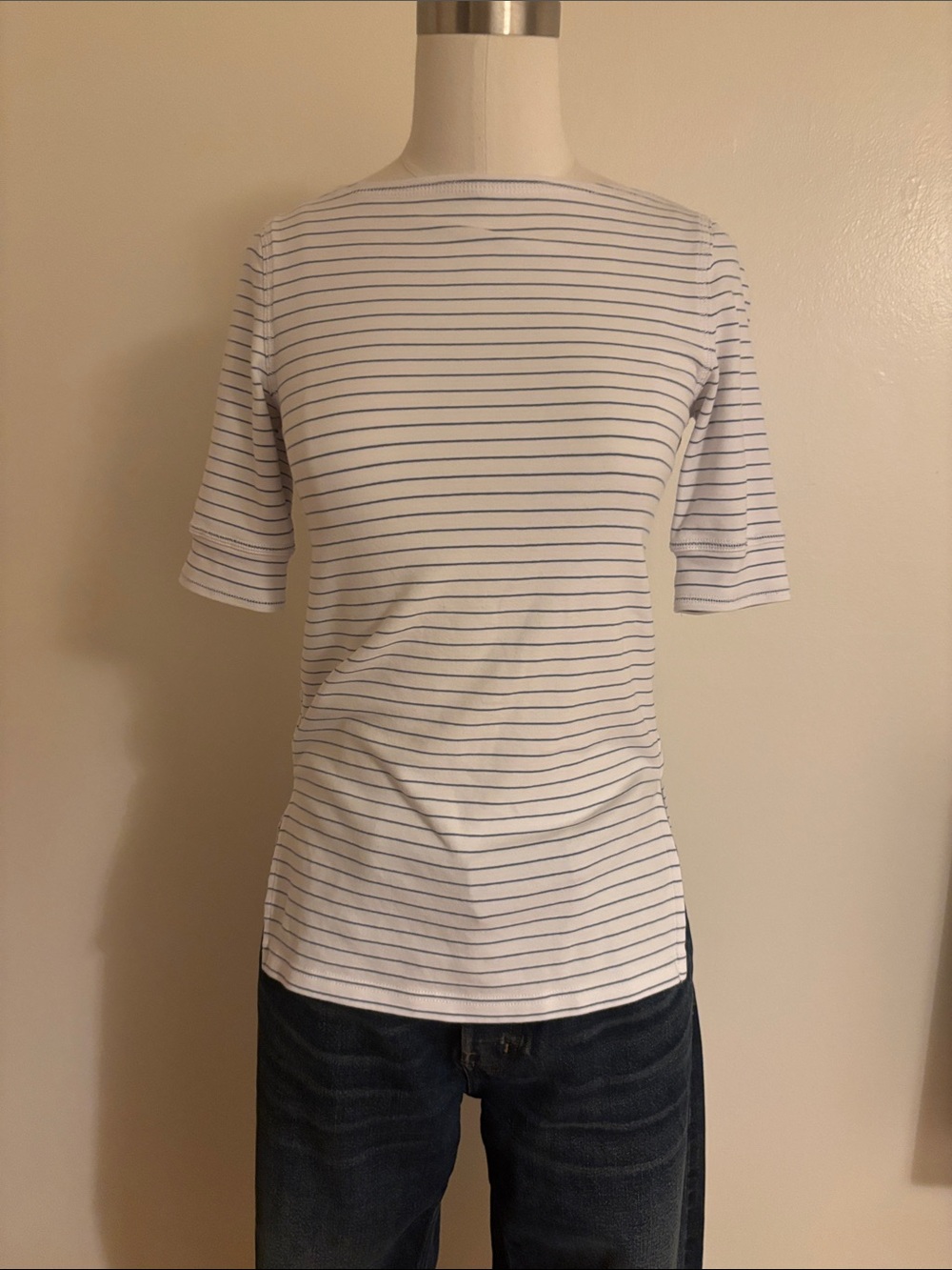 Madewell White Tee with Navy Stripes, Short Sleeve